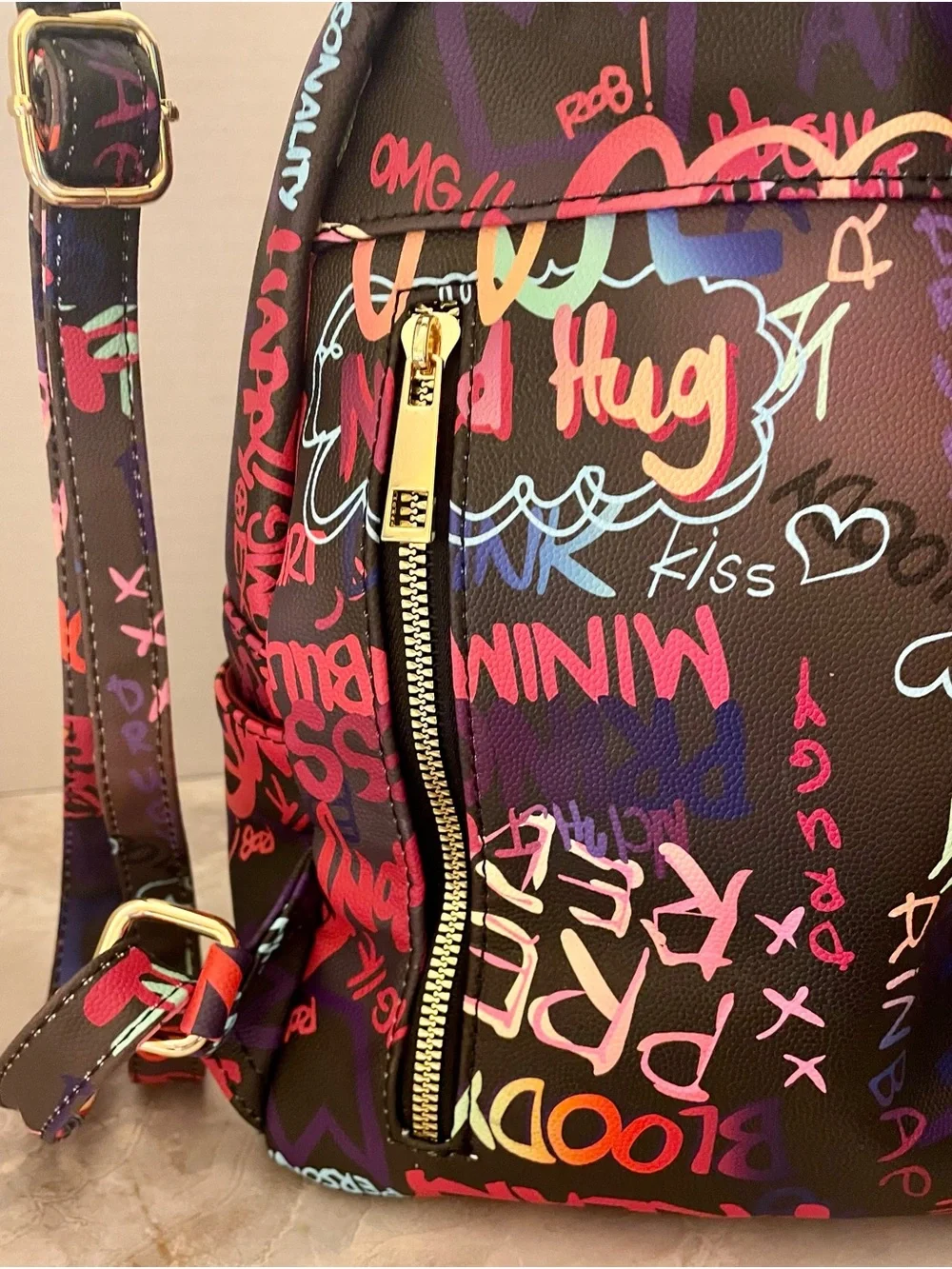 Graffiti Multicolor Backpack — Faux Vegan Leather. Vibrant Street Style